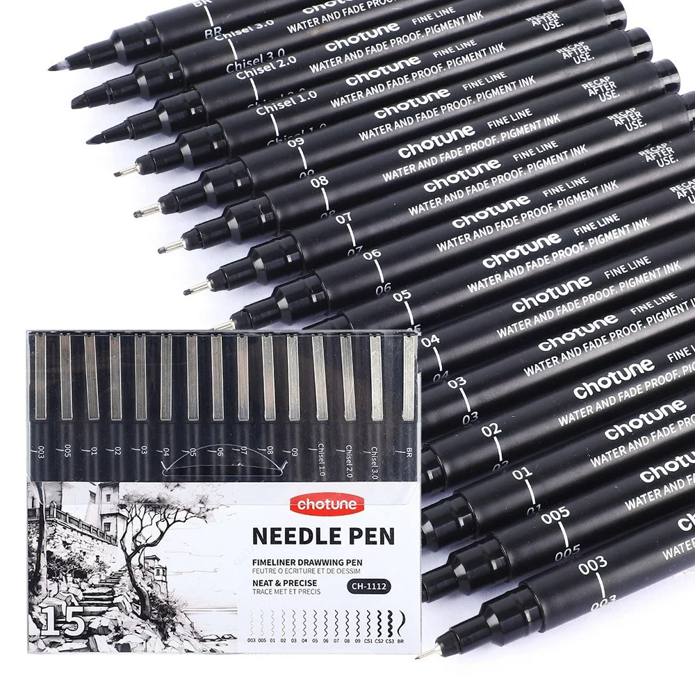 Correction Pen Fine - Black Micro ปากกา,15 ขนาด,กันน้ําหมึกเอกสาร,Fine Point ปากกาสําหรับศิลปินภาพประกอบ,Sketching,อะนิเมะ,มังงะการวาดภาพทางเทคนิค